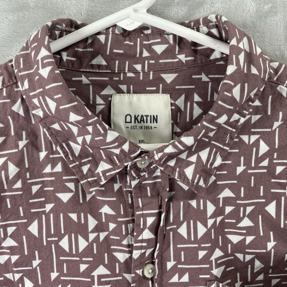 Katin Shirt men's XXL Button Up Geometric AOP Short Sleeve Casual Cotton Beach